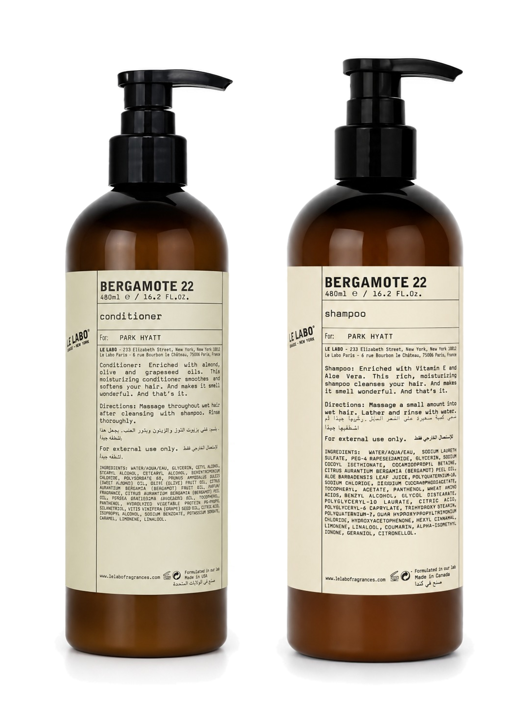 Le Labo Bergamote 22 conditioner 480ml + Shampoo 480ml Hotels Line Edition Combo